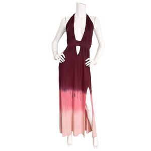 Gypsy 05 Tie Dye Ombre Jersey Halter Maxi Dress Plunge V-Neck Open Back Small